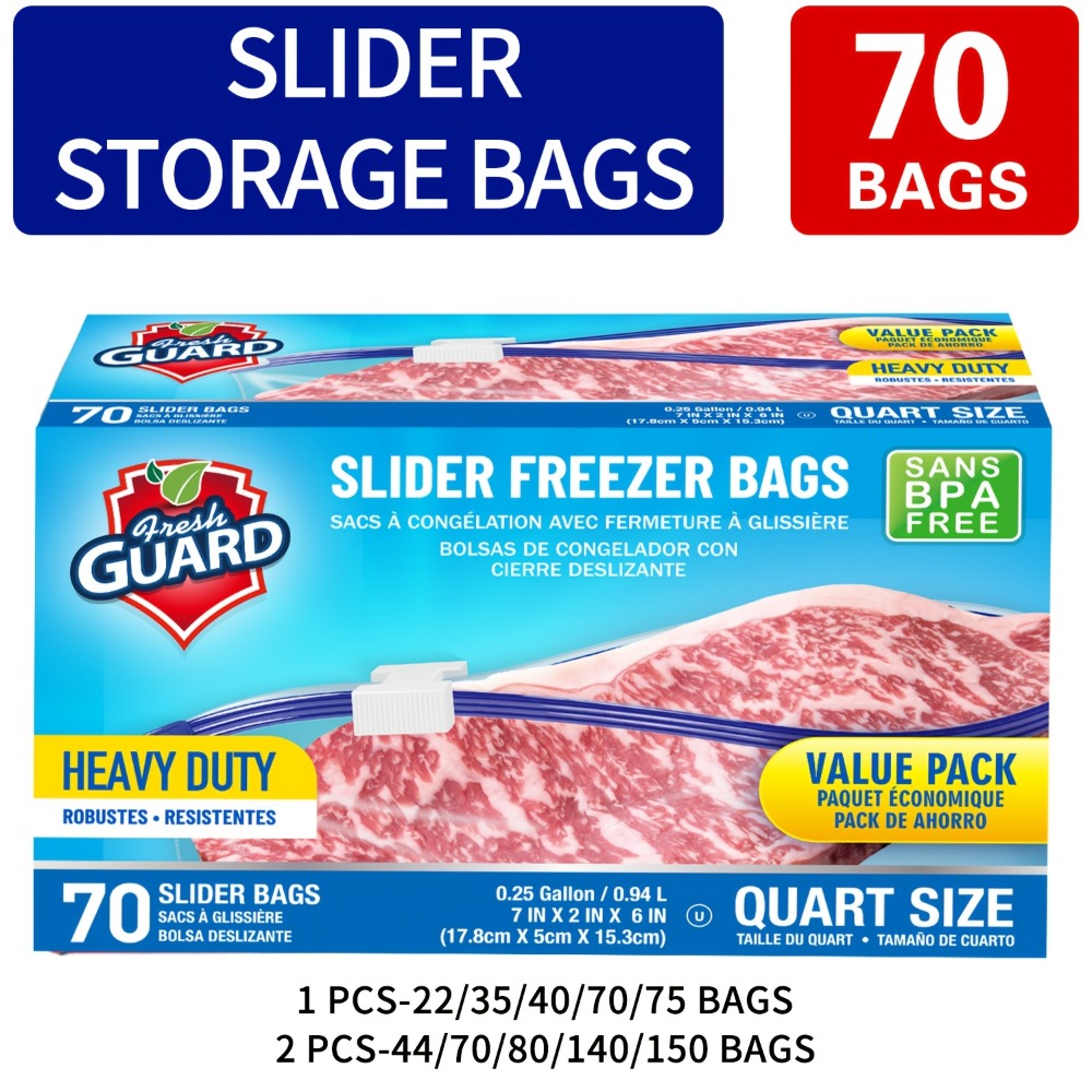 Heavy Duty Slider Storage Bags Ziplock Freezer Bags for Food Fruit Meat Vegetable Grain Kitchen