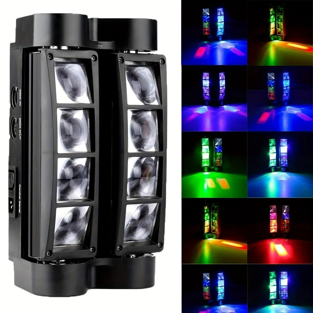 LED Spider Moving Head Stage Light 8x3W DJ Disco Party Light Sound Activated DMX-512 Control Beam Shaking Head Spider Lamp for Club Bar Wedding Carnival Festival Live Show
