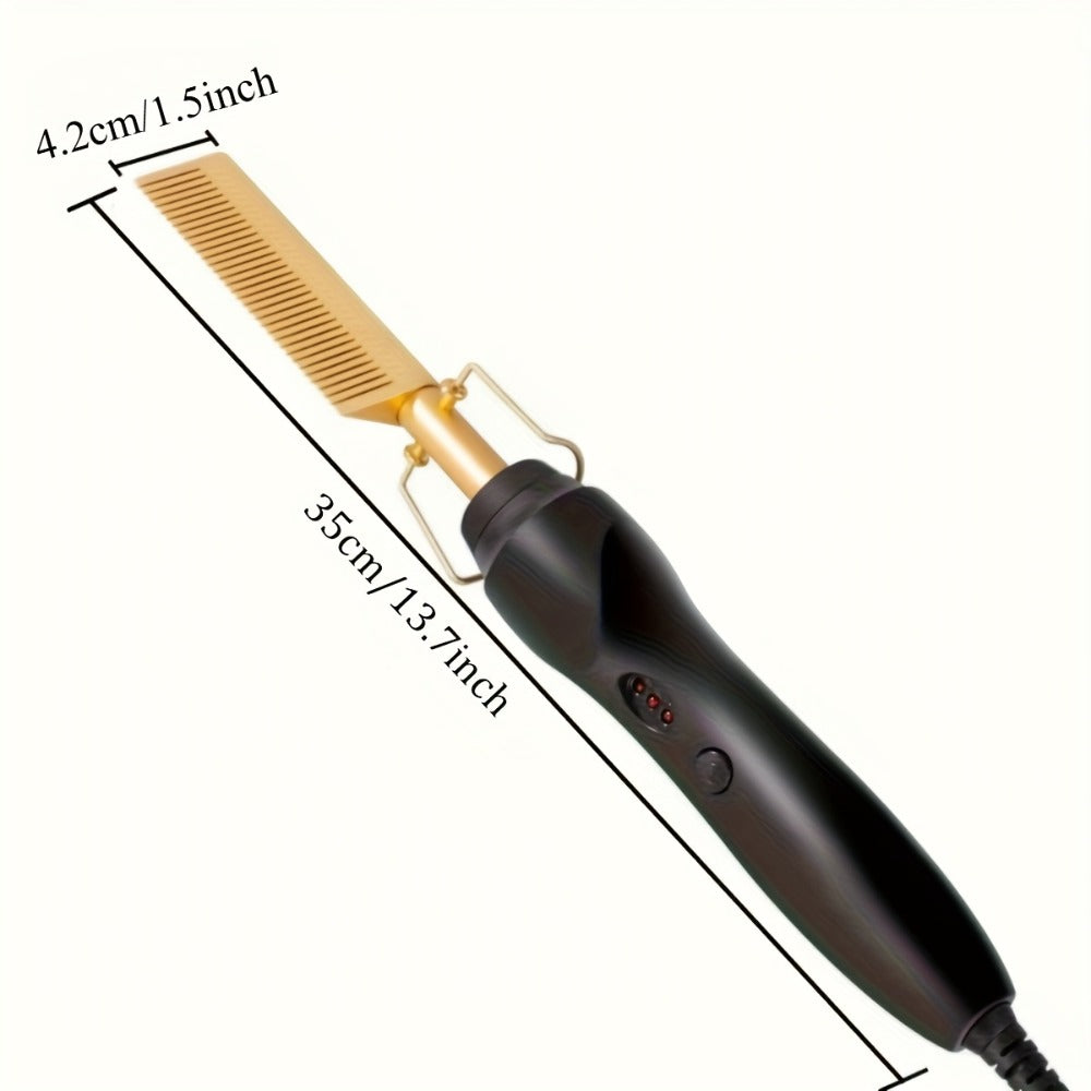 Electric Hot Comb Hair Straightener Ceramic Copper Heating Plate Portable Heat Press Comb for Curl Straight Style Beard Wig Wet Dry Hair Styling Tool for Women Men