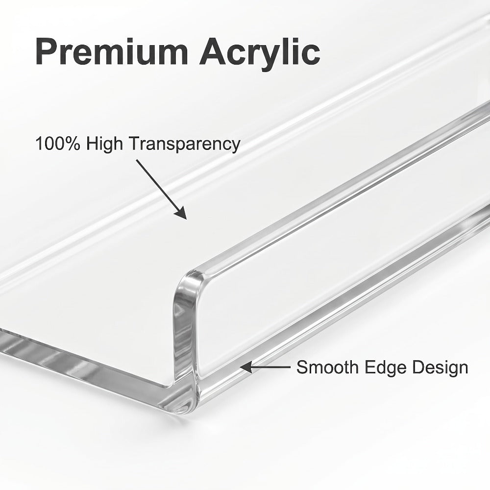 Acrylic Floating Wall Shelves - Clear Display Shelf Organizer for Bathroom, Bedroom, Living Room & Kitchen, 15x4 Inch Wall Mounted Storage Bookshelf, Set of 4/8/16 Pack Room Decor