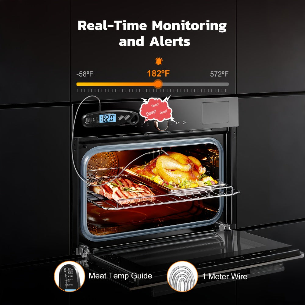 Instant Read Meat Thermometer with Dual Probes Backlit LCD Digital Cooking Thermometer Fast 3-Second Read Calibration Alarm BBQ Grill Oven Smoker Oil Candy Kitchen Food Thermometer Gift