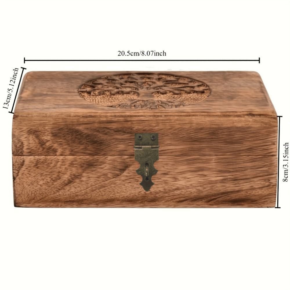 Handcrafted Wood Jewelry Box Tree of Life Carved Keepsake Storage Box