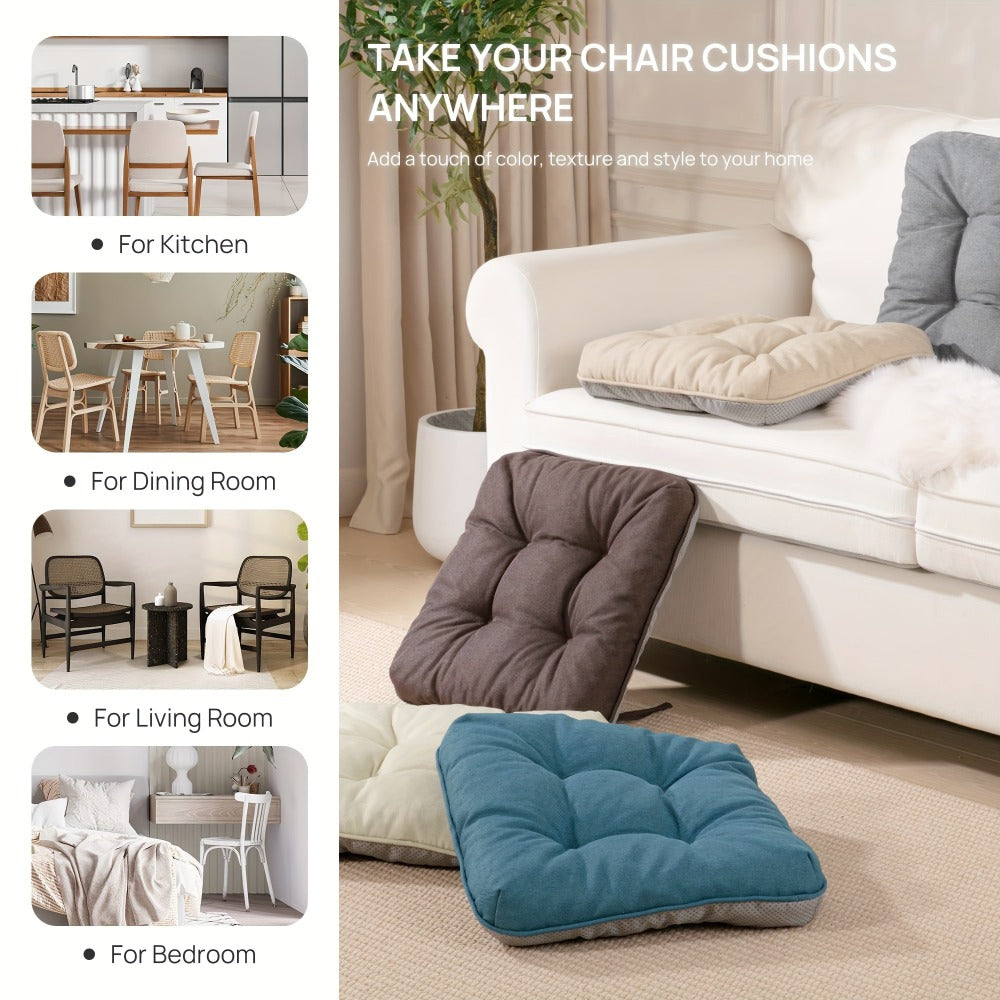 Memory Foam Chair Cushions Set of 4 ¨C Kitchen Chair Pads with Non-Slip Backing & Ties, 500GSM Thick Seat Cushions for Dining Chairs Indoor