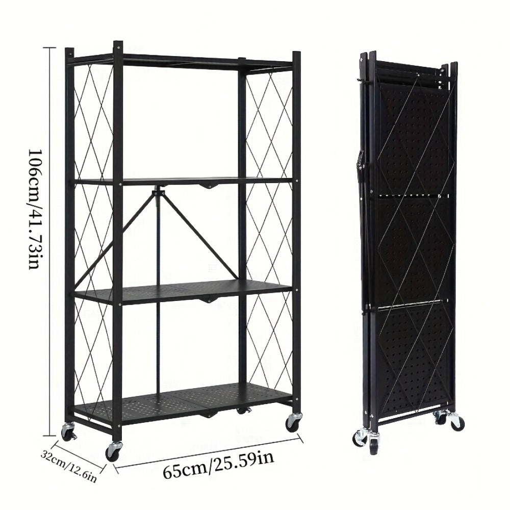 3/4/5-Tier Wheeled Storage Rack with Shelves ¨C Foldable Floor-Standing Utility Organizer