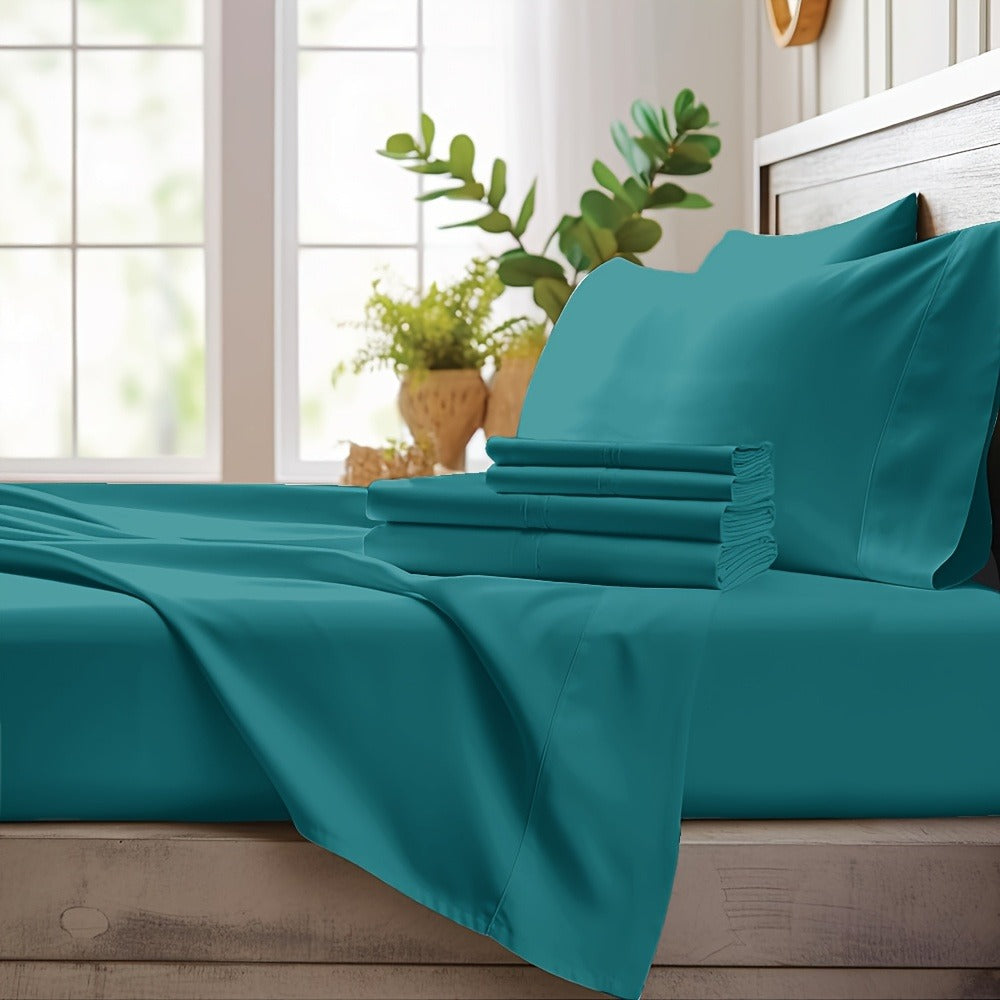Bamboo Cooling Sheet Set 4pcs ¨C Deep Pocket Fitted Sheet Flat Sheet Pillowcases for Hot Sleepers Twin Full Queen King