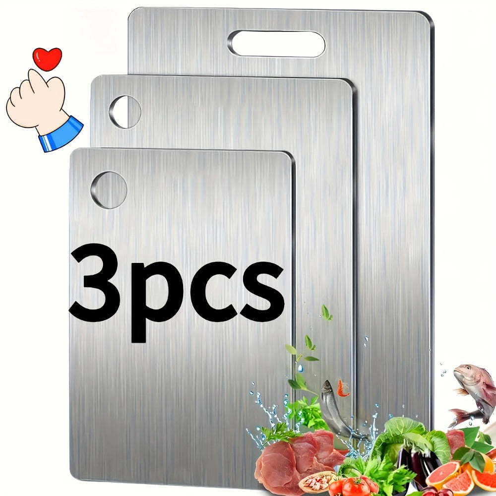 Stainless Steel Cutting Board Set 3 Pack - Non-Stick Dual-Sided Metal Chopping Boards for Kitchen, BPA-Free, Rust-Resistant, Easy Clean, Portable for Meat Vegetables Fruit