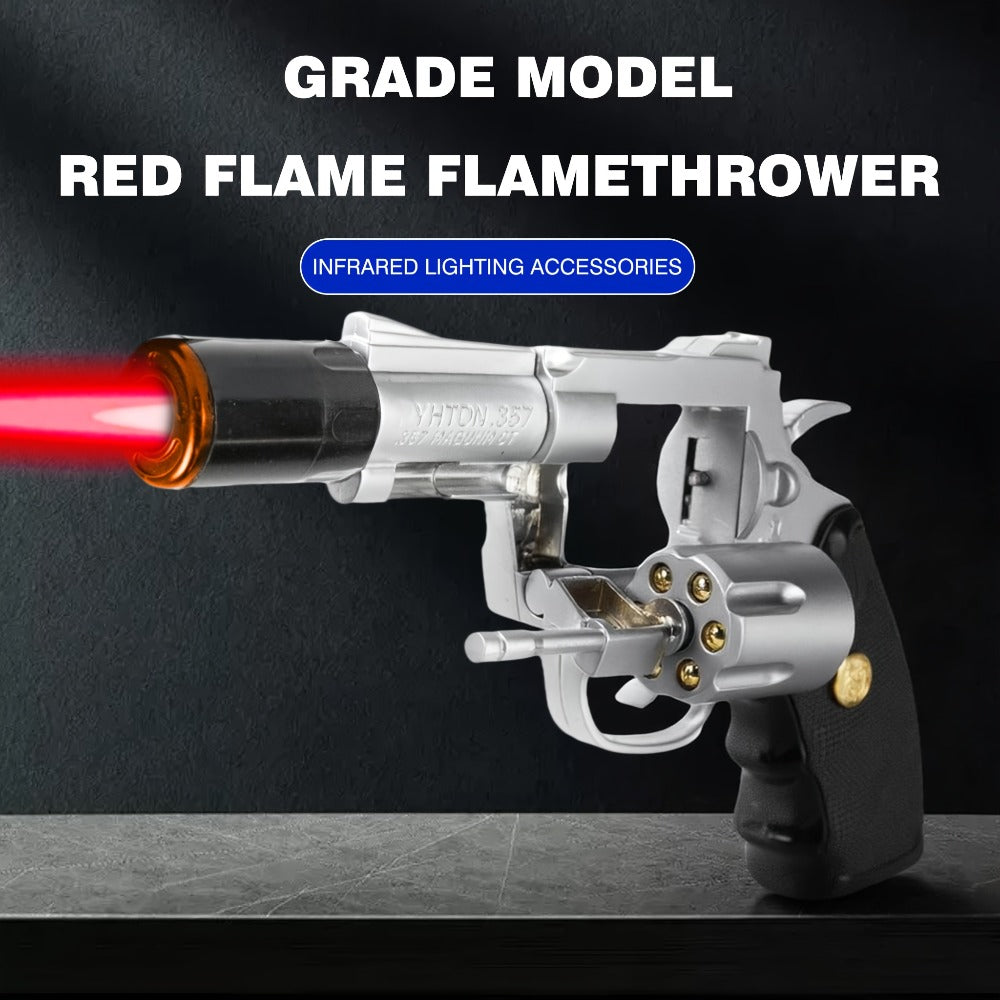 Windproof Butane Lighter with Adjustable Flame | Pistol Revolver & Wheel Design for Camping Outdoor Cooking Grilling BBQ Charcoal Lighting