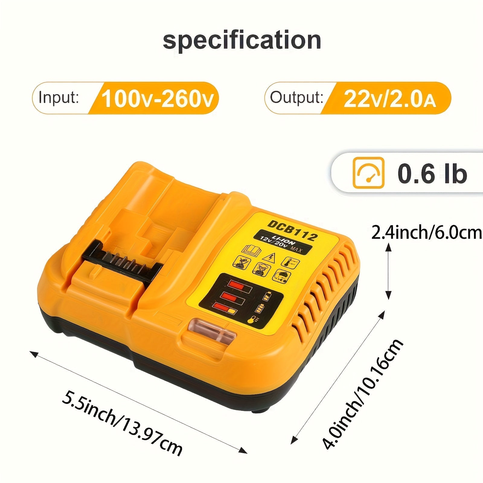 Fast Battery Charger for DeWalt 12V 20V 60V MAX Compatible with DCB120 DCB126 DCB200 DCB201 DCB208 DCB606 DCB609 DCB612 Rapid Charger for DeWalt Cordless Power Tool Batteries
