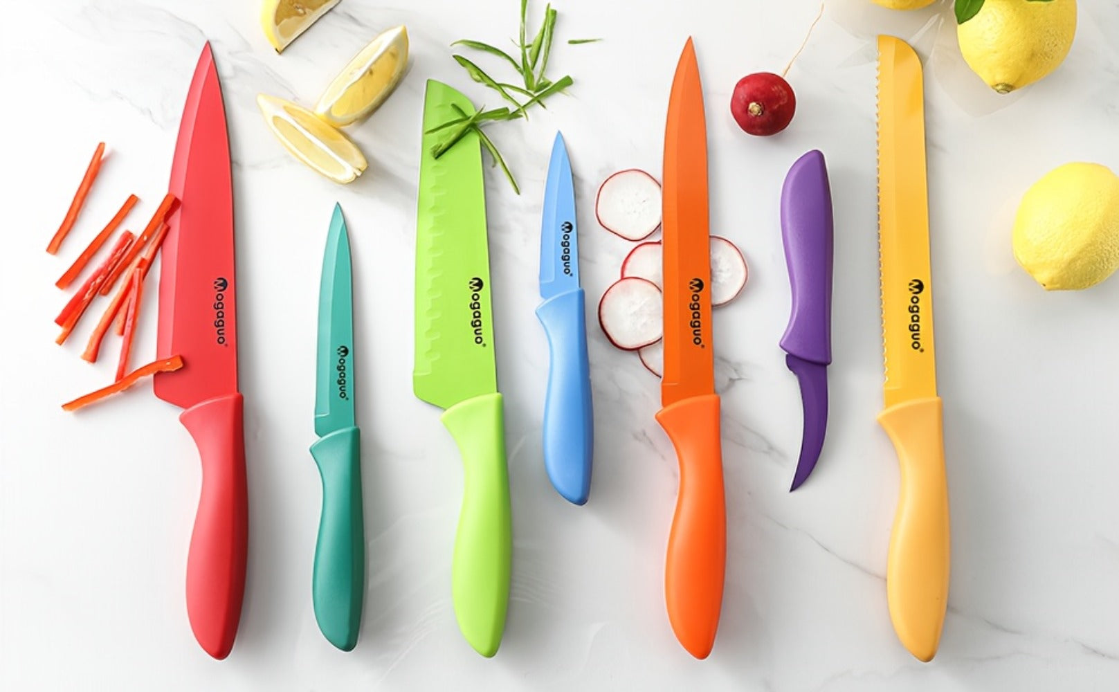 Rainbow Kitchen Knife Set 14pcs ¨C 7 Sharp Stainless Steel Knives with 7 Blade Guards, Dishwasher Safe, Non-Stick Professional Chef Knife Set with Sheaths