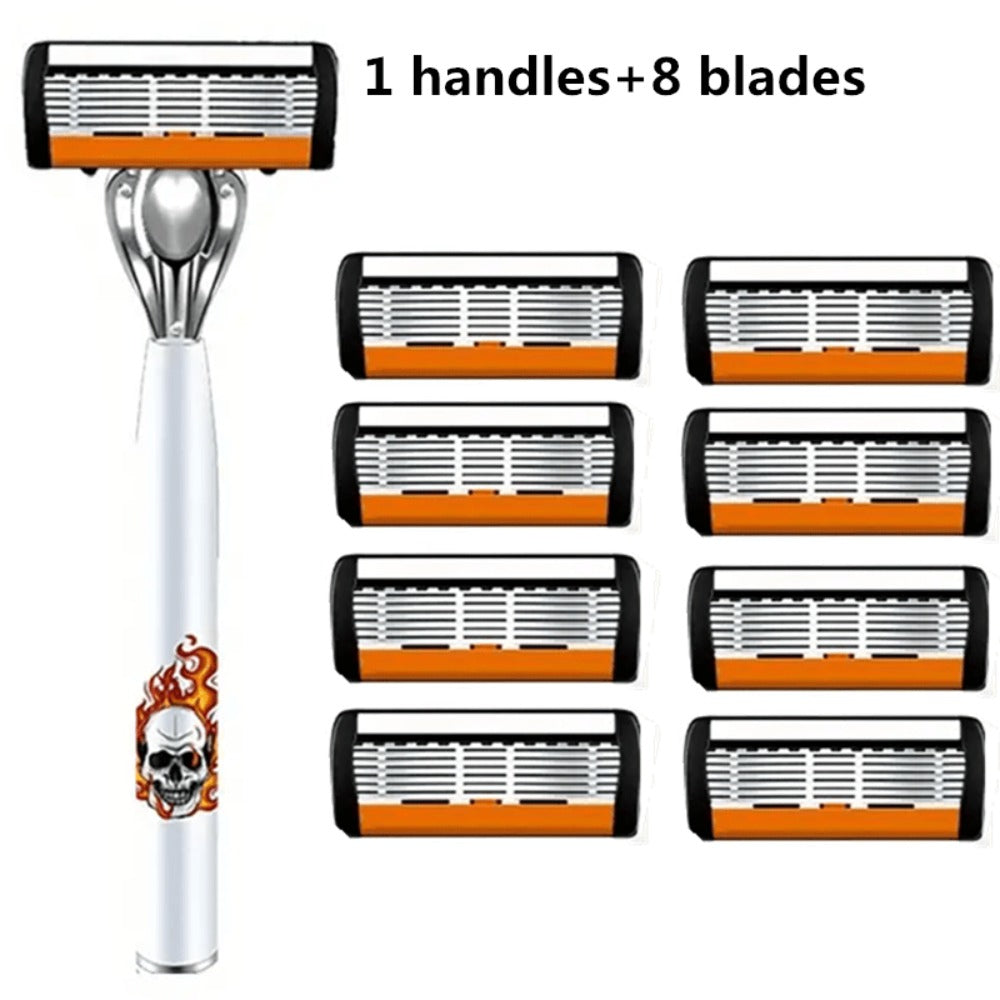 Men's Safety Razor with Replacement Blades - Anti-Slip Stainless Steel Handle Shaver for Beard & Sideburns, Classic Style Wet Shaving Razor, Multiple Blade Bundle Options