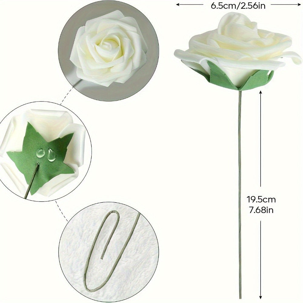White Artificial Roses with Stem 50pcs ¨C Realistic Fake Silk Rose Flowers for Wedding Bouquets, Centerpieces, Home Decor & DIY Floral Arrangements