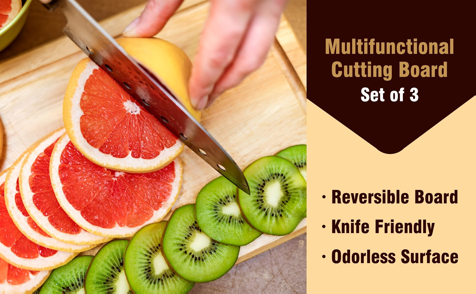 Wood Cutting Board Set of 3 Natural Wooden Chopping Boards with Juice Groove & Non-Slip Edges ¨C Reversible Design for Meat BBQ Home Kitchen Restaurant Holiday Gift