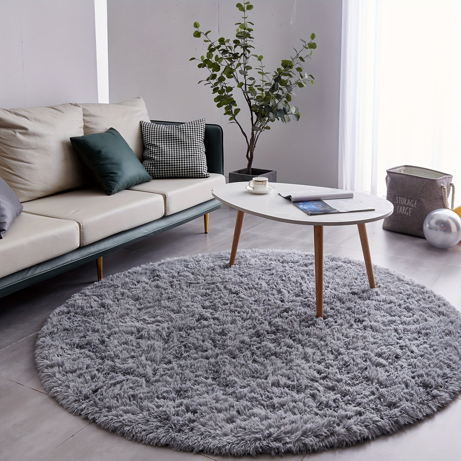 Round Shaggy Plush Rug ¨C Soft Fluffy Circular Carpet for Bedroom & Living Room, Easy Clean