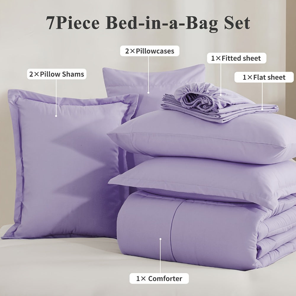 7 Piece Comforter Set Luxury Soft Fluffy Bedding All Season Bed in a Bag with Comforter Fitted Sheet Flat Sheet Pillowcases Hypoallergenic Breathable Easy Care Queen King Twin XL Full