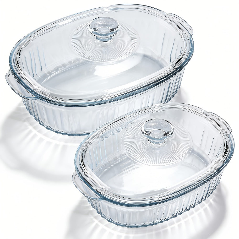 Borosilicate Glass Baking Dish with Lid 96oz ¨C Oval Casserole Pan Microwave Oven Fridge Safe | Multi-Use for Baking, Meal Prep, Grilled Fish, Salad & Food Serving | Kitchen Bakeware with Cover