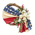 Patriotic 4th of July Door Wreath ¨C Red White & Blue American Flag Wreath with Burlap Bow for Independence Day, Memorial Day & Patriotic Home, Porch & Office Decor