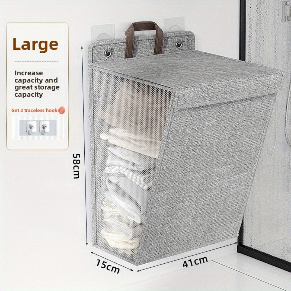 Wall Mounted Laundry Hamper Foldable Oxford Cloth with Lid | Space Saving Clothes Storage Basket for Bedroom Bathroom Living Room | Large 22x15 Inch Multi-Purpose Organizer Gray