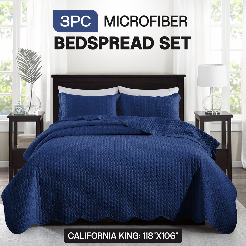 Bedspread Set 3-Piece Microfiber Floral Coverlet with Pillow Shams - Soft Breathable Lightweight All-Season Bed Cover for Queen King Twin California King