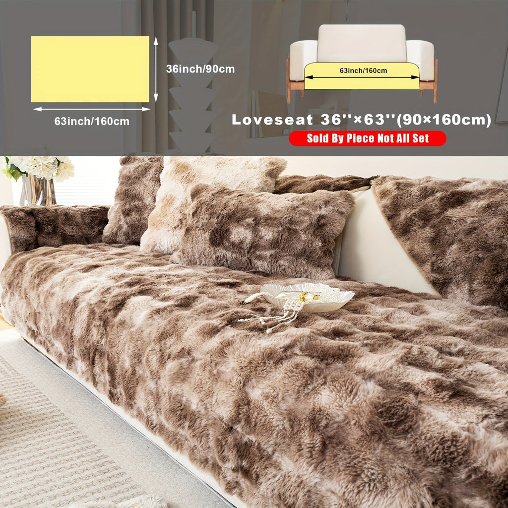 Plush Sofa Cover Faux Lamb Thick Fluffy Couch Slipcover Pet Friendly Machine Washable Gradient Color Polyester Furniture Protector for Armchair Single Double Triple Sofa Living Room Home Decor