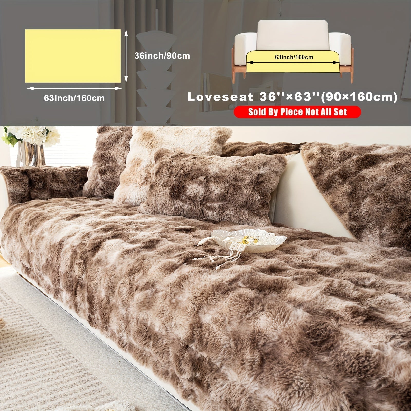Plush Sofa Cover Faux Lamb Thick Fluffy Couch Slipcover Pet Friendly Machine Washable Gradient Color Polyester Furniture Protector for Armchair Single Double Triple Sofa Living Room Home Decor