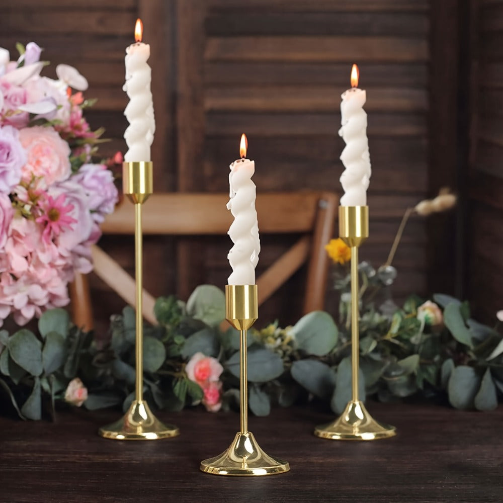 Gold Candle Holders Set of 6 ¨C Cast Iron Single Stem Taper Candlestick Holders for Wedding Centerpieces, Candlelight Dinners, Christmas, Halloween, Thanksgiving & Anniversary Table Decor