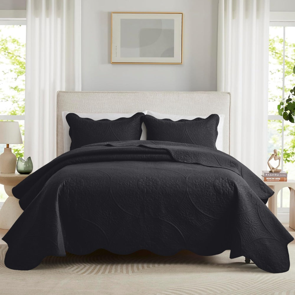 Quilted Bedspread Set 3 Piece ¨C Soft Floral Coverlet with Pillow Shams, Lightweight Breathable Quilt for Bedroom & Guest Room, All Season Bed Cover