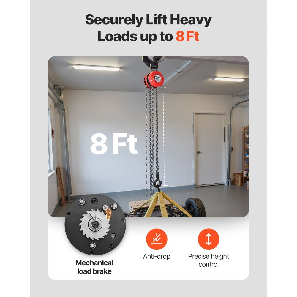 Hand Chain Hoist 2200 lb / 4400 lb Manual Chain Block with G70 Chain ¨C 8 ft / 10 ft / 20 ft Lift Height, 360¡ã Rotating Hooks, Security Brake, for Garage, Construction & Warehouse Lifting