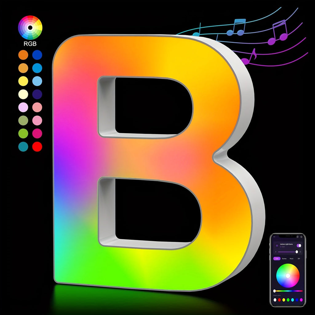 LED Letter Lights Music Sync - Colorful Flashing Marquee Alphabet Lights for Room Decor, Party, Bedroom, Festival & Camping, Numbers 0-9 & A-Z & Symbols Available, Night Light Wall Decoration