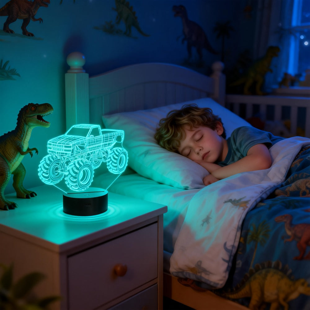 Monster Truck 3D Illusion Night Light 16 Color Changing LED Lamp Remote Control USB Powered Boys Bedroom Decor Cool Car Gift for Kids Birthday Holiday