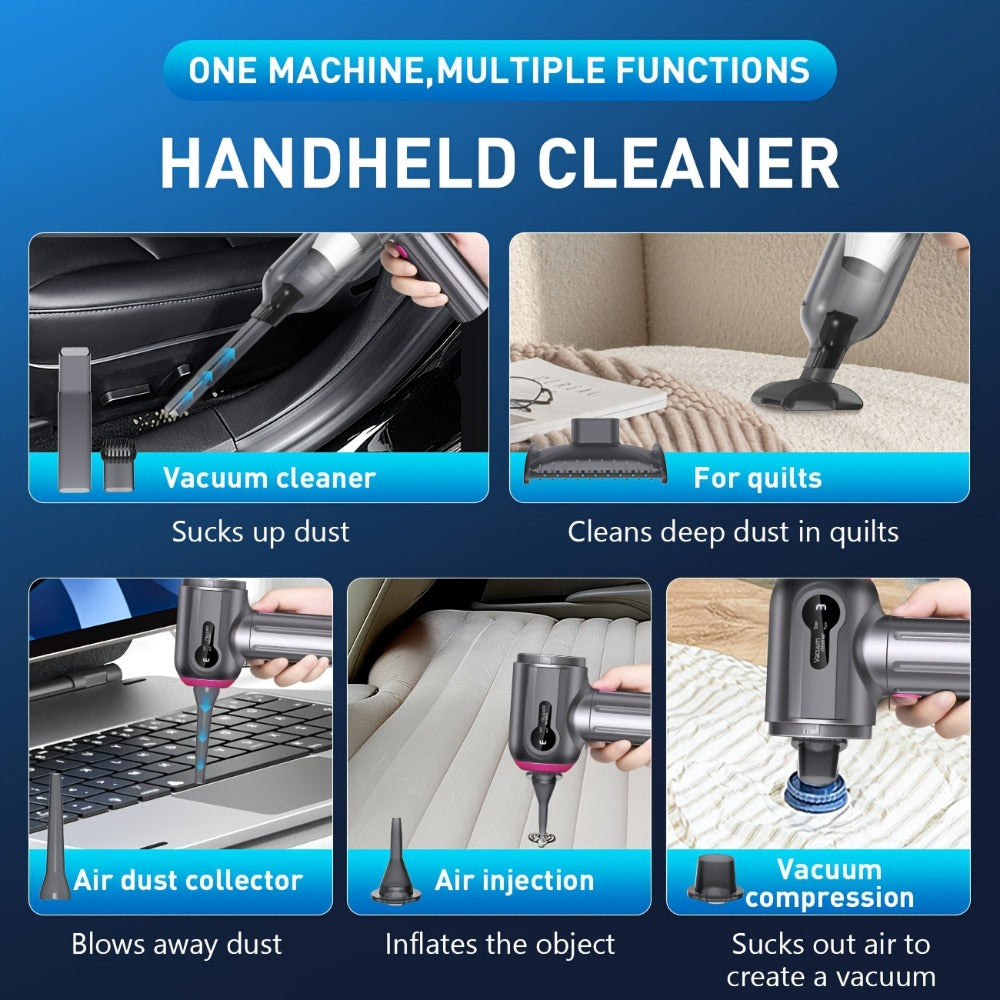 Cordless Handheld Car Vacuum Cleaner 15000PA - Rechargeable Portable Mini Vacuum with Brushless Motor, HEPA Filter, Air Blower & Pump Function, Small Hand Held Vacuum for Car Interior, Home & Pet Hair