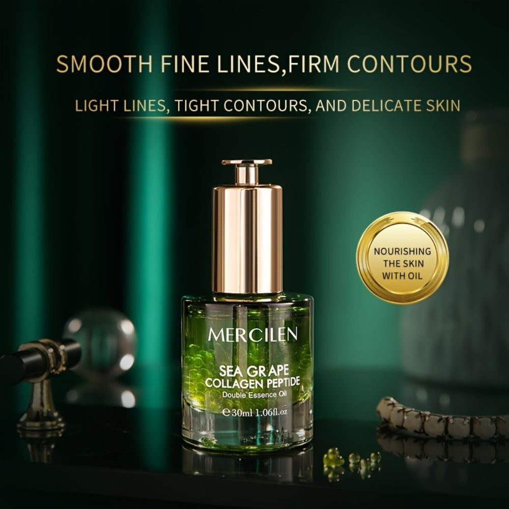 Sea Grape Collagen Peptide Essence Oil Squalane Moisturizing Face Serum Alcohol-Free Anti-Aging Skin Brightening Unisex Skincare for Sensitive Skin