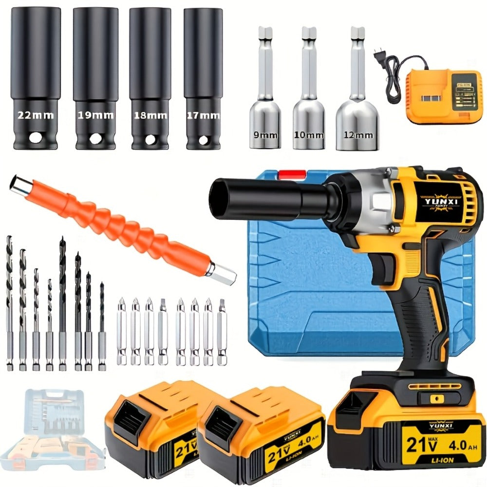 Cordless Impact Wrench Set with Charger Lithium-Ion Portable Electric Wrench Quick Charge for Home Automotive Repair Maintenance DIY Power Tool Kit