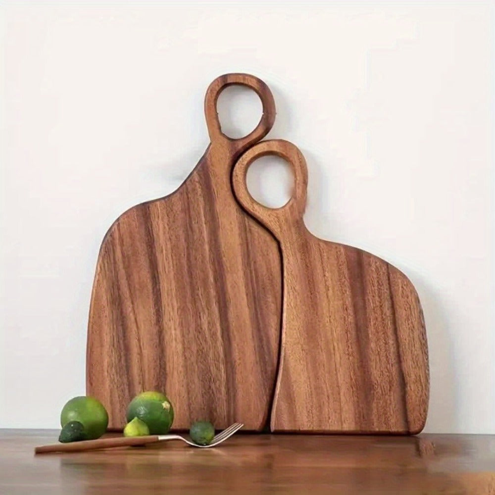 Acacia Wood Cutting Board Set 2-Piece Extra Thick Wooden Chopping Board with Non-Slip Handle for Meat Bread Cheese Reversible Kitchen Board Gift Set