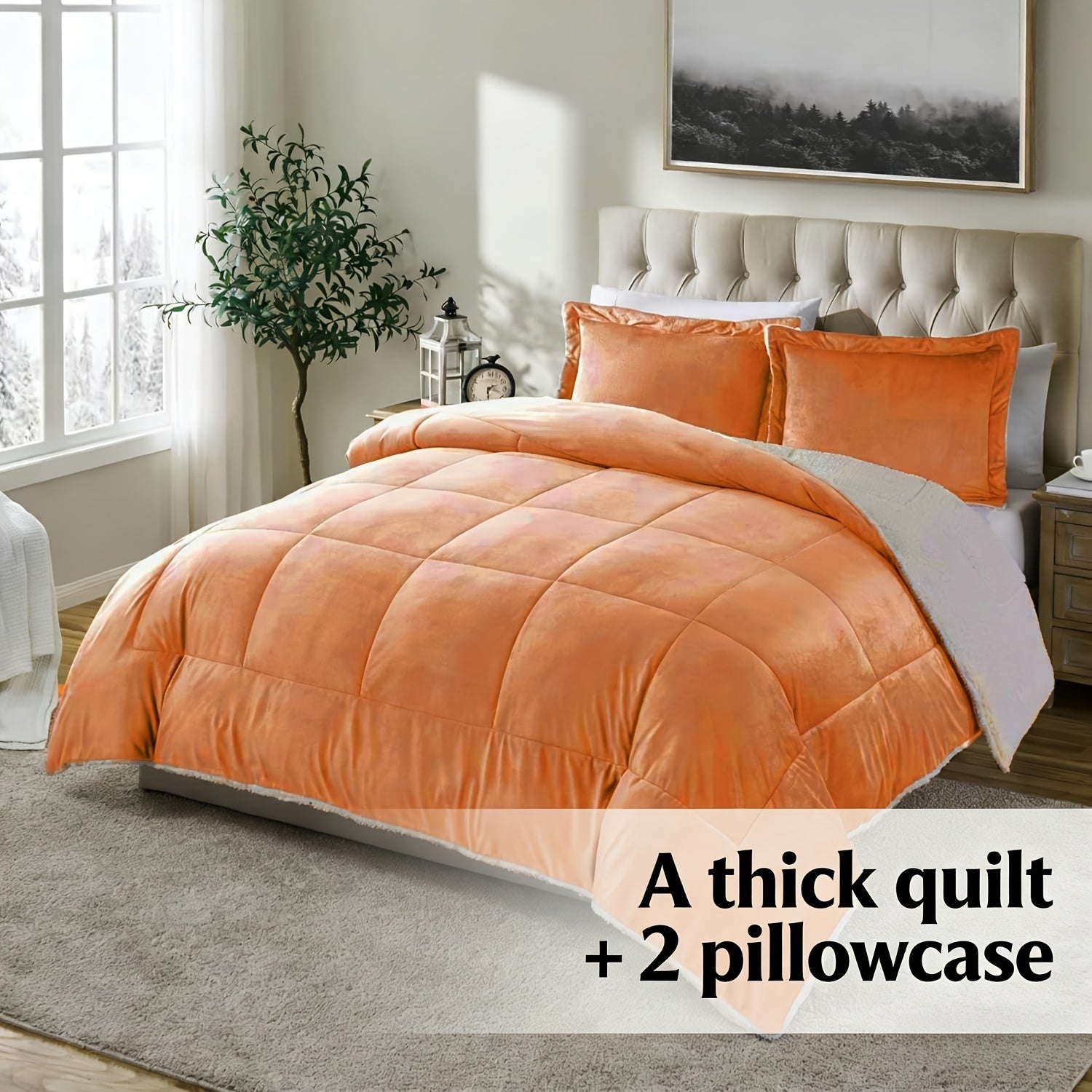 Sherpa Fleece Comforter Set Extra Thick Plush Microfiber Reversible Soft Warm Luxury Bed Blanket Twin XL Full Queen King 10 Colors Lightweight Cozy Bedding