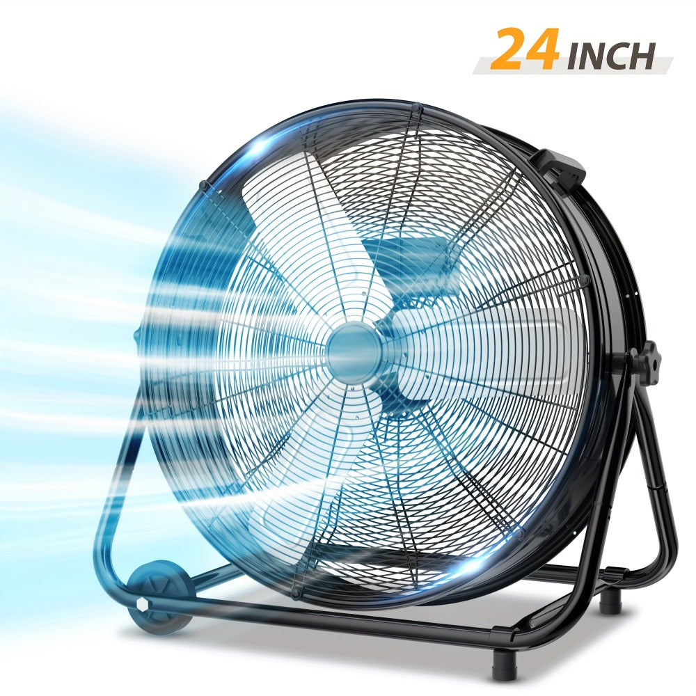 Industrial Drum Fan High Velocity Floor Fan 24 30 Inch | 3-Speed Heavy Duty Metal Air Circulator 360 Tilt Casters ETL Listed | Powerful Warehouse Garage Workshop Patio Commercial Fan | Black Orange Green