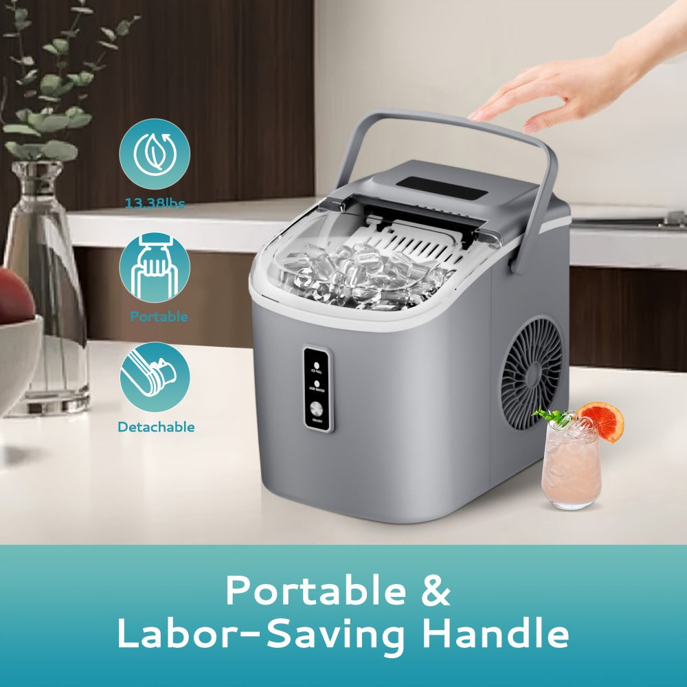 Portable Ice Maker Countertop ¨C Bullet Ice Machine 26-29 Lbs Daily, 9 Ice Cubes in 6 Mins, Self-Cleaning, Quiet Under 45dB, with Handle, Basket & Scoop, for Home, Kitchen, Camping & RV