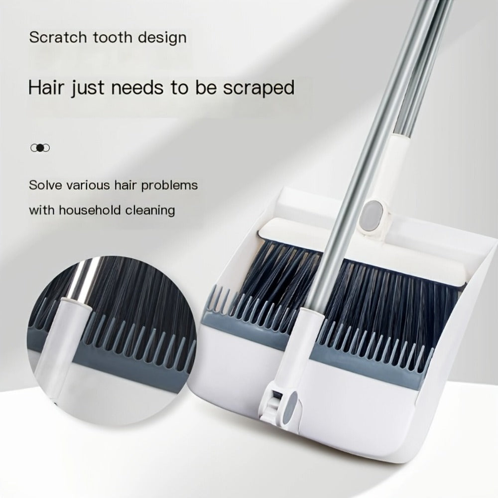 3-in-1 Magnetic Broom Dustpan and Garbage Bag Set Rotatable Foldable Soft Bristle Non-Stick Pet Hair Broom for Hard Floors Space Saving Living Room Bedroom Bathroom Outdoor White Orange
