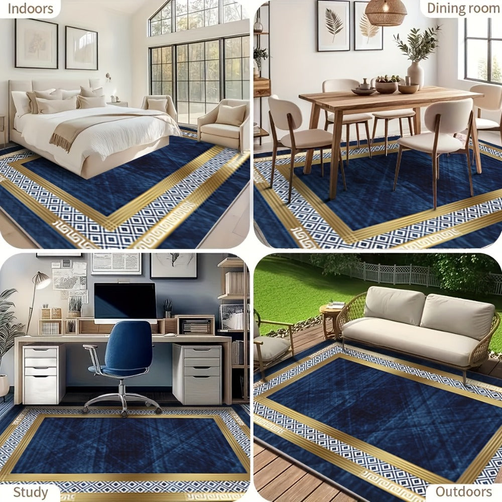 Area Rug Luxury Imitation Cashmere Machine Washable Non-Slip Plaid Checkered for Living Room Bedroom Dining Room Home Office Outdoor Camping