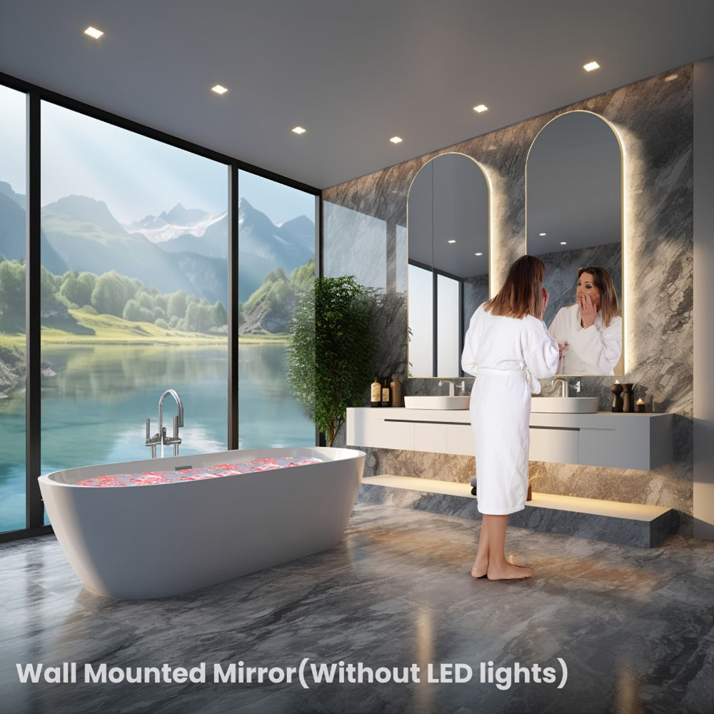 Full Length Mirror Floor Standing, Arched & Rect Body Mirror with Stand, Hanging or Leaning Wall Mirror, Aluminum Alloy Thin Frame for Bedroom Hotel Bathroom