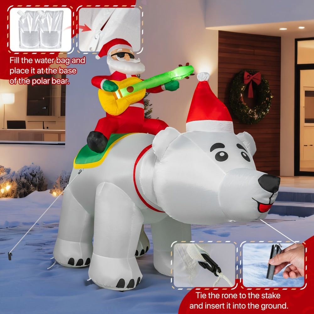 Christmas Inflatable Decoration with LED & Music ¨C Head-Shaking Santa Claus on Polar Bear or Snowman, 7FT Blow Up Yard Decor with Recording Function, IP55 Outdoor Garden Lawn Party