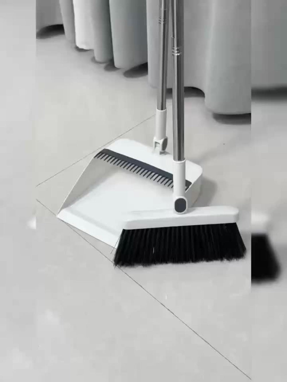 Broom and Dustpan Set with Long Handle - 2-in-1 Upright Sweeping Broom with Comb Teeth, Pet Hair Removal Floor Cleaning Tool for Home Office School Dorm Outdoor - Blue Orange White Purple Green