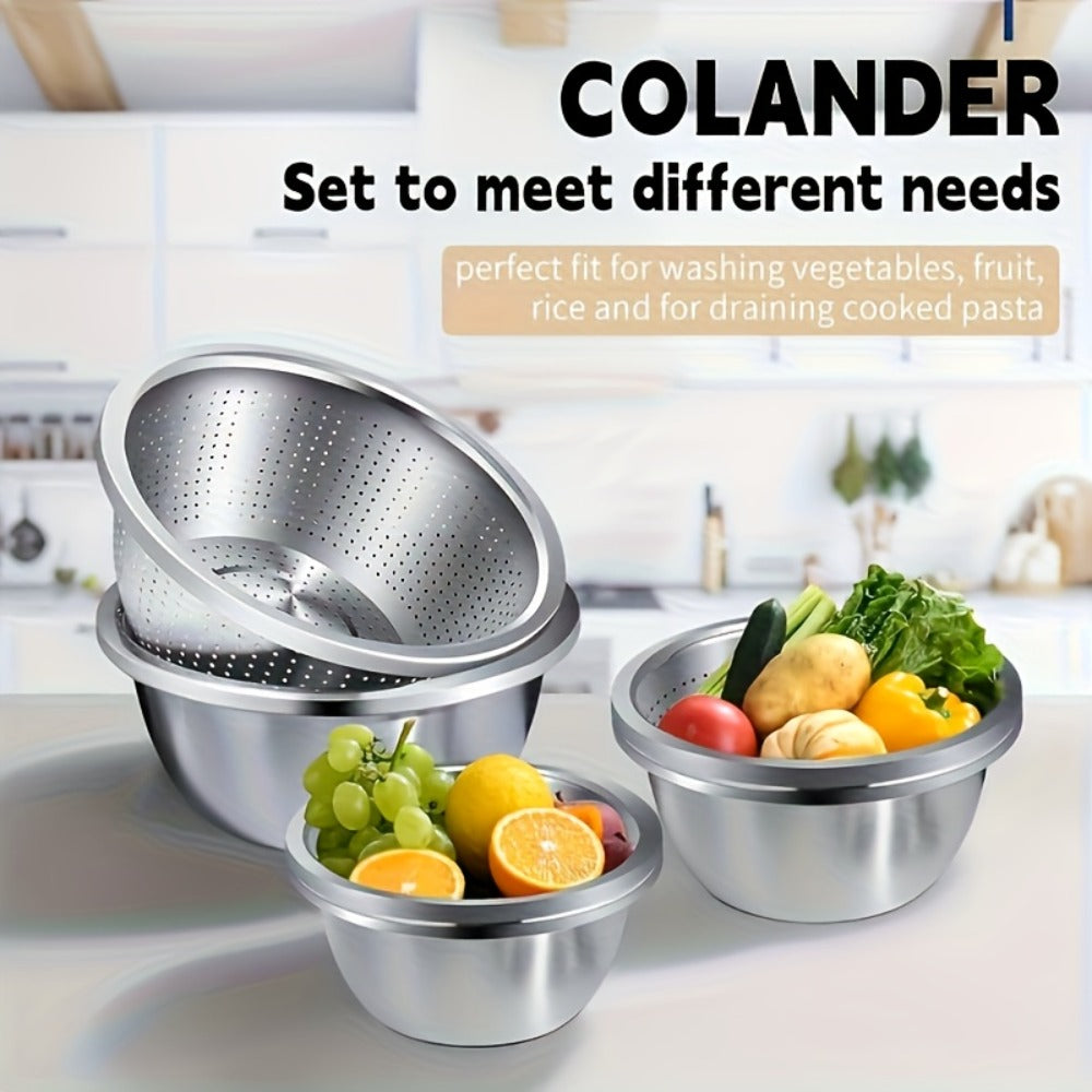 Stainless Steel Colander with Mixing Bowl Set 304 Food Grade Strainer Bowl for Washing Vegetables Fruit Rice Dishwasher Safe Kitchen Colander Sieve Multiple Sizes