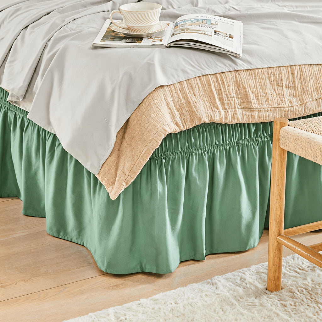 Bed Skirt with Adjustable Elastic Belt - Ruffle Microfiber Dust Ruffle 15 Inch Drop, Hotel Quality, Fade Resistant, Machine Washable, Easy Wrap Fit