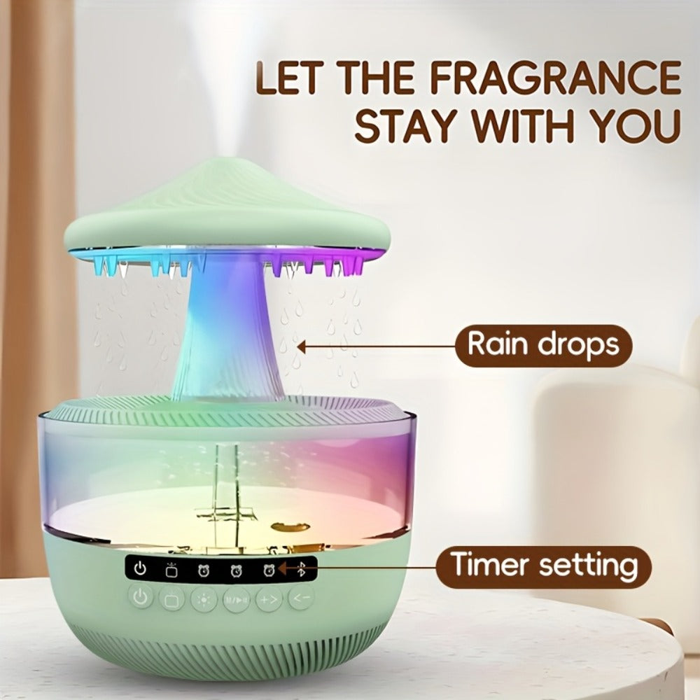 Raindrop Humidifier with LED Color-Changing Light & Wireless Music | 11.83oz Large Tank, Dual Control, Essential Oil Compatible, Cool Mist for Bedroom, Valentine's & Garden Decor | White