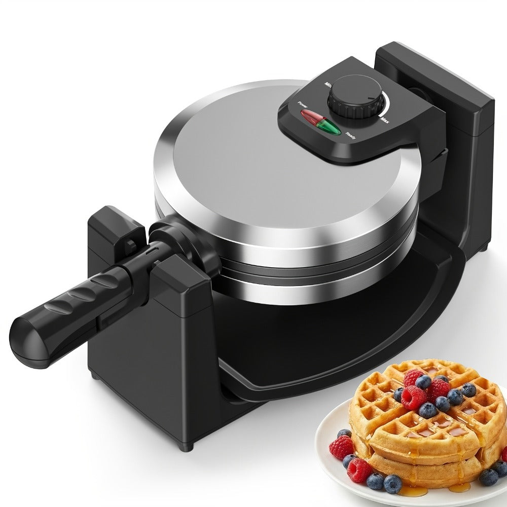 Rotating Belgian Waffle Maker 180¡ã Flip Waffle Iron - Non-Stick Plates, Adjustable Browning Control, Foldable Cool-Touch Handle, Removable Drip Tray, Space-Saving Stainless Steel Design for Home Brunch