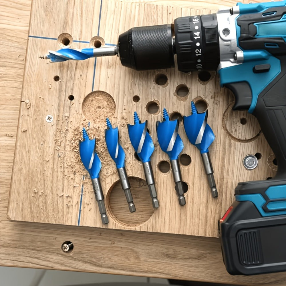 Drill Bit Set 6PCS Hex Shank Quick Change - Metal Hexagonal Handle with 4 Slots & 4 Blades, Multi-Purpose Wood & Metal Drill Bits for Door Locks Drawers Hole Drilling Woodworking DIY Projects