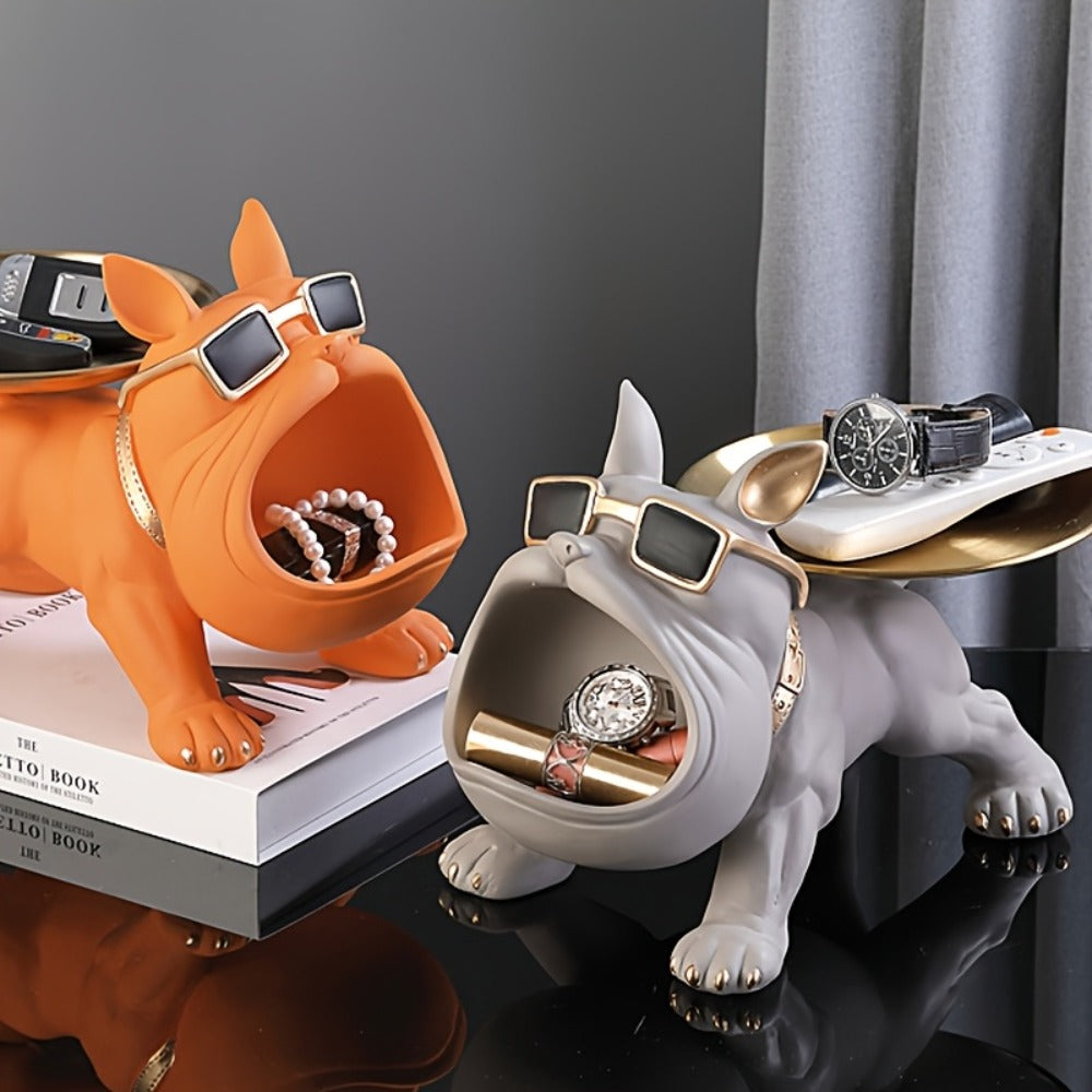 Resin Pug Bulldog Decorative Tray Statue | Dog Tray Organizer for Keys Jewelry Candy Earrings | Modern Art Home Decor Sculpture for Entryway Desk Office Dining Table | Unique Dog Lover Gift
