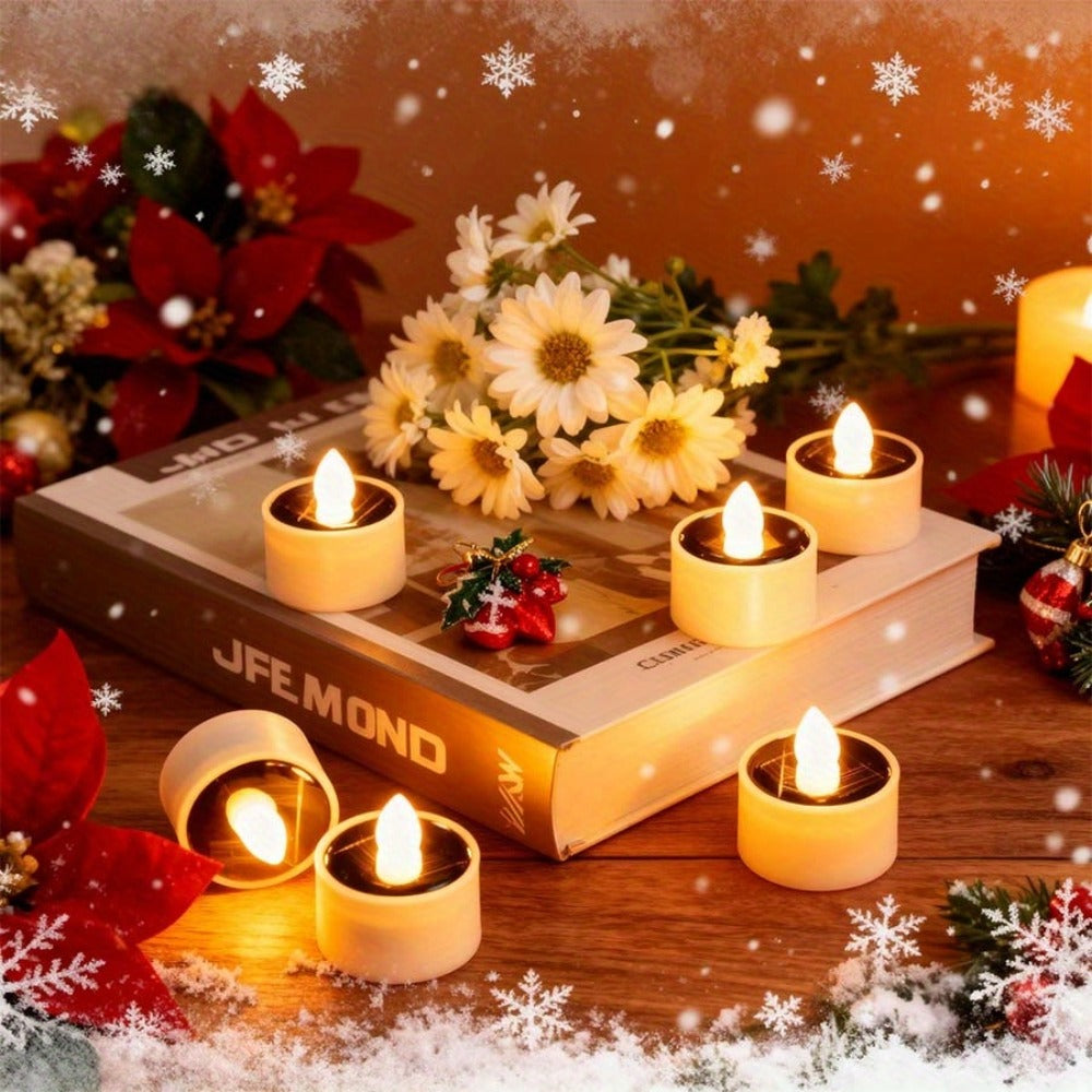 Solar Flameless Candles Outdoor Waterproof IP44 LED Tealight with Dusk to Dawn Sensor Flickering Warm Light for Garden Balcony Window Lantern Terrace Decor 4 6 12 Pack