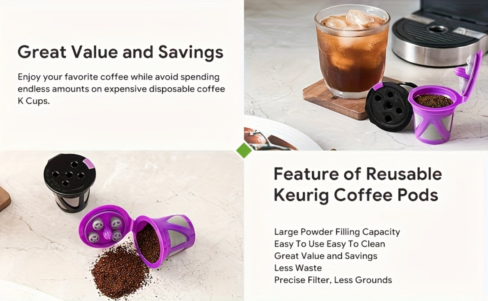 Reusable K-Cup Coffee Pods Set of 6 ¨C Refillable Coffee Filters Compatible with Keurig K-Supreme & K-Supreme Plus, Use Your Own Ground Coffee, Eco-Friendly & BPA-Free ¨C Black, Purple, Mixed
