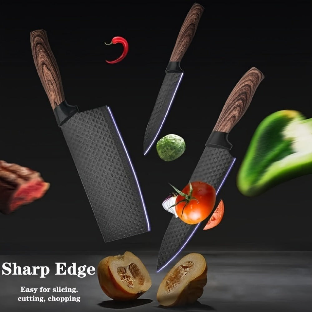 Kitchen Knife Set 6-Piece Professional Chef's Knife Set | High Carbon Stainless Steel Ultra-Sharp Blades | Non-Stick Ergonomic Wooden Handle | Chef Slicing Scraper Scissors | Home & Gift Box Set